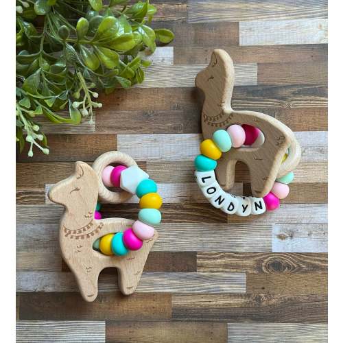 Llama Baby Toy - Llama Baby Rattle - Llama Silicone Rattle - Alpaca - Llama Rattle Ring - Baby llama - Llama Baby - Rainbow - Personalized