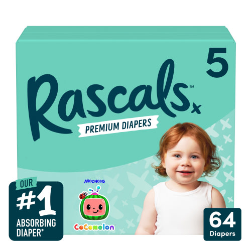 Rascals Premium Diapers Size 5, 64 Count