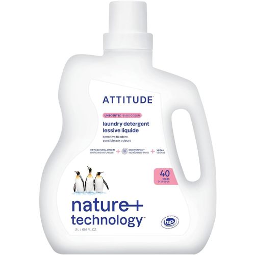 ATTITUDE Liquid Laundry Detergent, EWG Verified Laundry Soap, HE Compatible, Vegan and Plant Based Products, Cruelty-Free, Unscented, 40 Loads, 67.6 Fl Oz