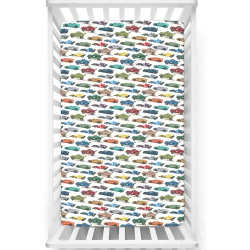 Race Car Themed Fitted Crib Sheet,Standard Crib Mattress Fitted Sheet Soft Polyester Toddler Mattress Sheet Fitted-Baby Sheet for Boys Girls,28“ x52“,Multicolor