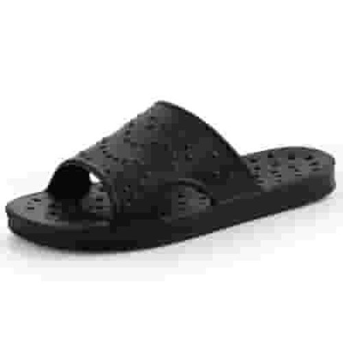 Litfun Shower Shoes for Women Men, Quick Drying Non Slip Bath Slippers, Shower Sandals with Drain Holes, Black