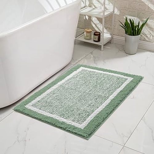 CozeCube Bath mats for Bathroom Non Slip, Fluffy Shaggy Bath Rugs for Bathroom Washable, Extra Soft and Absorbent Microfiber Bath Rugs for Shower Sink, Kitchen Sink, Sage Green, 16" x 24"