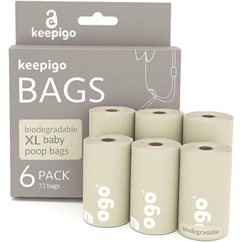 Compostable Disposable Diaper Bags Refills | 6 Rolls, 72 Leak-Proof, XL Biodegradable Baby Poop Bags | Eco-Friendly Diaper Trash Bags for Home, Travel, Pet Waste | Odor-Free,