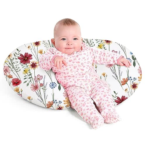 Little Grape Land Nursing Pillow for Infants, Breastfeeding Pillows, Baby Support Pillow for Nursing, Bottle Feeding, Tummy Time with Machine Washable Cover & Breathable Filling (Spring Flower)