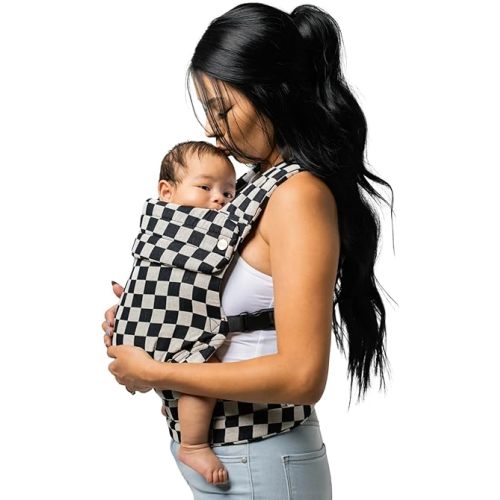 Mabē Monarch Ergonomic Baby Carrier – Premium Cotton Soft Structured Newborn to Toddler Carrier with Hip-Healthy Design, 3 Carry Positions (7-35lbs), Lightweight & Breathable, (Ebony Check)