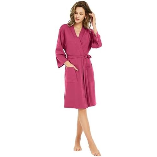 U2SKIIN Womens Robes, 100% Cotton Lightweight Robes 3/4 Sleeves Kimono Knit Soft Loungewear Short Bathrobe