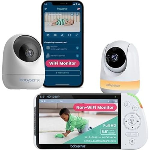 Babysense Full HD Baby Monitor with Camera and Audio & Bonus WiFi Security Camera with App for Remote Viewing - MaxView&FullPeek