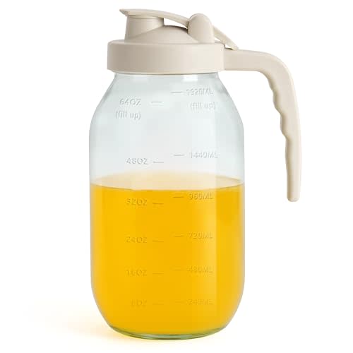 YORY 2 Quart Glass Pitcher with Filter Lid Airtight Cold Water Jug for Lemonade Tea Juice Milk Iced Coffee Fruit Drinks Airtight,64 oz