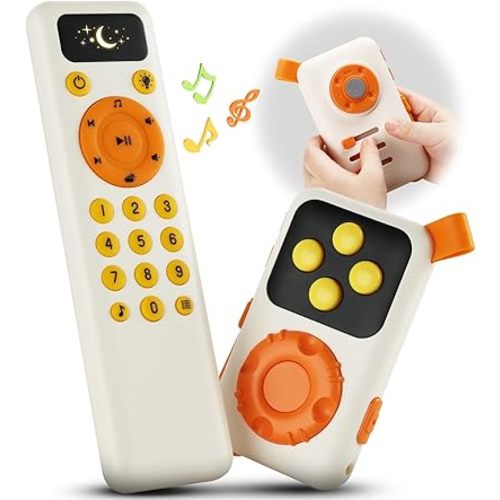 Montessori Baby TV Remote Toys & MP3 for 1 2 Year Old, Baby Toys 18 Months with Light & Sound, Car Seat Airplane Travel Toddler Birthday Gifts Boys Girls
