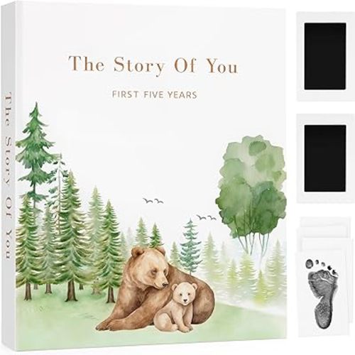 Baby Memory Book for Boy or Girl and 2 Ink Pads Kit, Baby Book Keepsake First 5 Years, Gender Neutral Baby Scrapbook, Baby Journal, Baby Photo Album, Pregnancy Journal and Baby Milestone Book