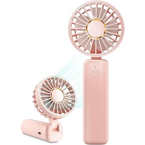 Portable Handheld Fan, Mini Desk Fan Foldable 2000mAh, 180° Ratotion, 3 Speeds, Ultra Quite, Up to 8H Long Use Time, Small Personal Cooling Fans Makeup Eyelash Fan for Women Girl