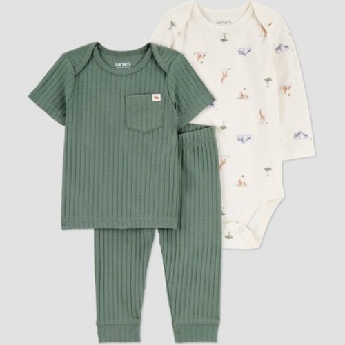 Carter's Just One You® Baby Boys' 3pc Woodland Scene Bodysuit Set - Green Newborn