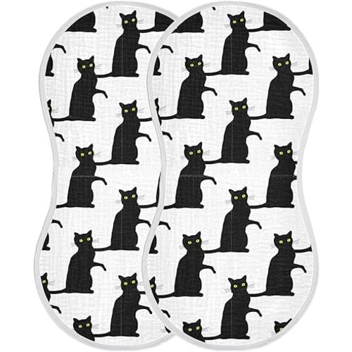 Scary Black Cats Muslin Baby Burp Cloths - Super Absorbent and Soft Burping Rags - Cotton Burp Clothes Set for Boys and Girls, 2 Pack