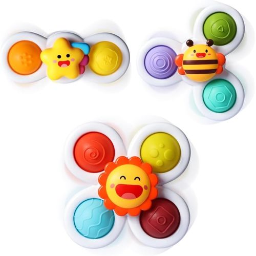 ALASOU 3PCS Pop Suction Cup Spinner Toys for 1 Year Old Boy Girl|Novelty Spinning Tops Toddler Toys Age 1-2|Sensory Baby Bath Toys for Toddlers 1-3|12 18 Months Boy Birthday Gift for Infant
