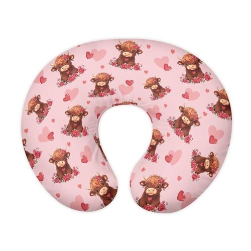 Highland Cow Nursing Pillow Cover for Baby Girls Boys Nursing Pillowcase Stretchy Breastfeeding Pillow Slipcovers for Newborn Girl Boy Love Heart Nursing Pillowcovers Pink