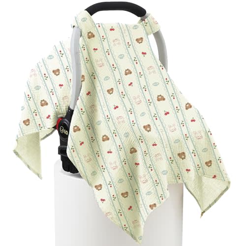 100% Muslin Cotton Car Seat Cover Baby, Carseat Canopy Cover, Universal Fit Stroller Covers for Boys and Girls (Nice Day)