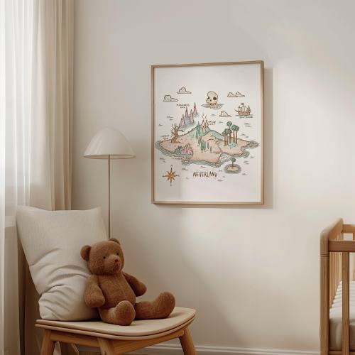 Neverland Map, Whimsical Nursery Prints, Boys Room Art, Fairytale Wall Art, Kids Room Art Prints, Neverland Party, Peter Pan Inspired Art