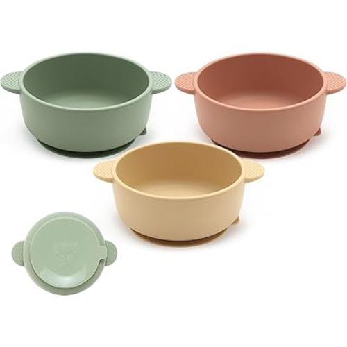 3 Pack Baby Bowls, Suction Bowls for Baby and Toddlers, BPA Free Food Grade Silicone Bowl Feeding Supplies, Dishwasher and Microwave Safe, Multicolor