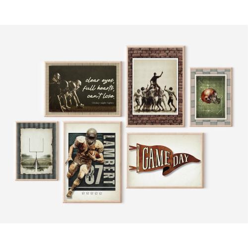 American Football Wall Art Personalized Football Poster Boys Room Decor Set of 6 Vintage Sports Teen Room Football Nursery Themed Prints
