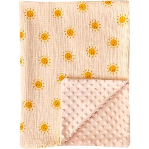 Lotus Karen Baby Blankets for Boys Girls-Soft Nursery Minky Blankets with Sun Cotton Front and Dotted Fleece Backing-Printed Bed Throws Newborn 30 x 40 Inch
