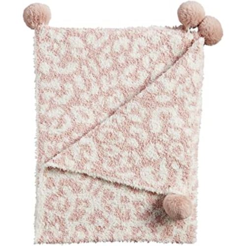 Mud Pie Baby Girls' Chenille Leopard Blanket, Pink