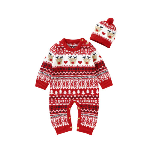 FOCUSNORM My First Christmas Newborn Infant Baby Girl Boy Outfit Baby Ugly Christmas Knit Sweater Romper+Hat Xmas Outfits