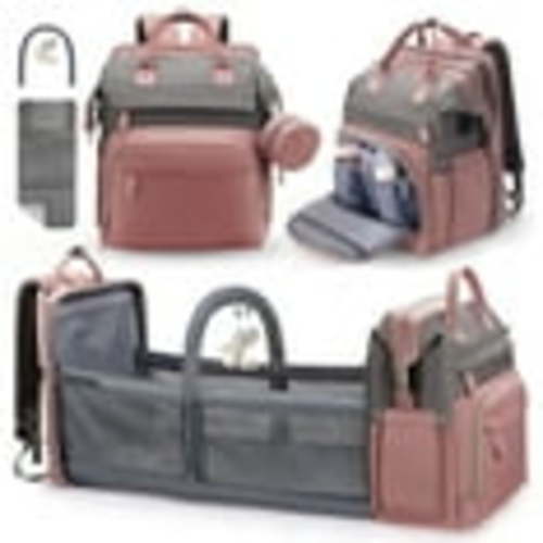 DERSTUEWE Baby Diaper Bag Backpack with Changing Station, Multifunctional Waterproof Portable Baby Bag for Travel, Pink