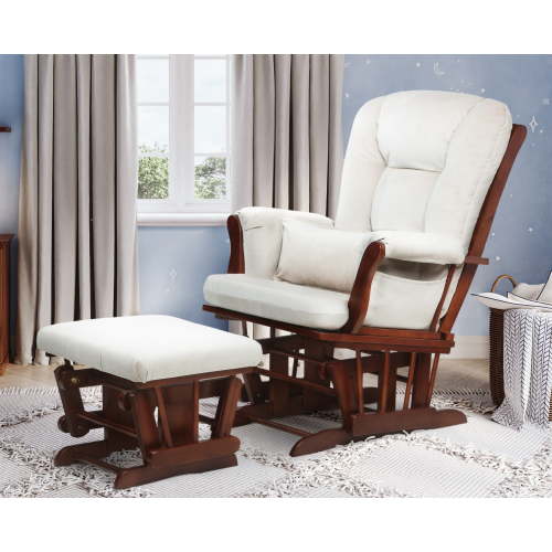 AFG Alice Nursery Rocking Chair and Ottoman Set, Espresso Finish with Beige Cushions
