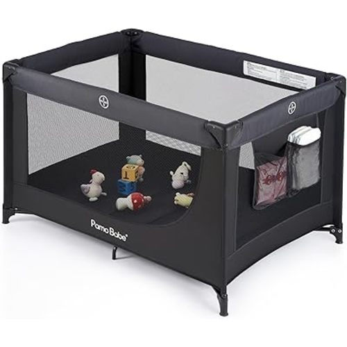 Pamo Babe Portable Crib Baby Playpen with Mattress and Carry Bag (Black)