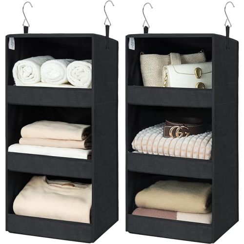 GRANNY SAYS Hanging Closet Shelf, 3-Shelf Foldable Hanging Organizers and Storage, Hanging Organizer for Camper Organization, Black, 2-Pack