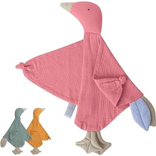 Premium Soft Muslin Cotton Newborn Baby Loveys Security Blanket Breathable with Tags, Muslin Goose Lovies for Baby New Born Boy Girl Unisex Baby Unique Neutral Presents for Babies Newborn Toddler