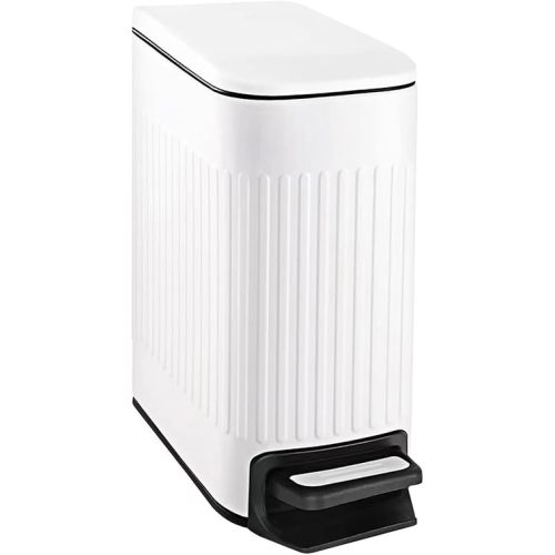 TIPGO Slim Bathroom Trash Can with Lid Soft Close, Step Pedal, 6 Liter / 1.6 Gallon Stainless Steel Trash Bin, Small Garbage Cans for Bedroom, Office, Kitchen (White)