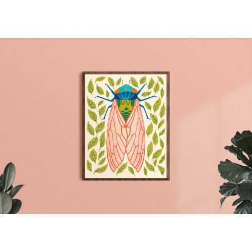 Cicada Wall Art, Colorful Bug Print, Boy Nursery Room Art, Insect Poster, Nature Home Decor, Kids Boho Artwork, Gender Neutral Baby Gift