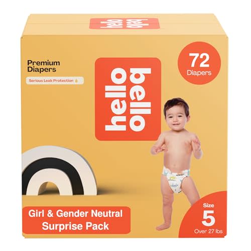 Hello Bello Premium Diapers, Size 5 (27 lbs) Surprise Pack for Girls, 72 Count, Hypoallergenic with Soft, Cloth-Like Feel, Girl and Gender Neutral Patterns