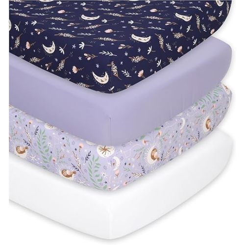 The Peanutshell 4-Pack Fitted Crib Sheet Set - Super Soft & Breathable Baby Girl Crib Sheets, Nursery Decor, Fit for Standard Mattress Cover- Lunar Love