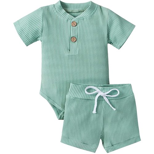 Baby Boys Girls Clothes Newborn Ribbed Outfits Infant Unisex Pants Set Solid Cotton Button Tops Fall Winter Sweatsuit
