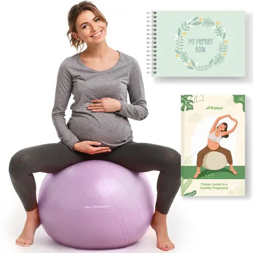Trideer Pregnancy Birthing Ball - 1.7mm Extra Thick Yoga Ball for Maternity, Labor, Exercise, Physio, Recovery - Guide & Baby Memory Book Included - 440LB Anti-Burst & Non-Slip Stability