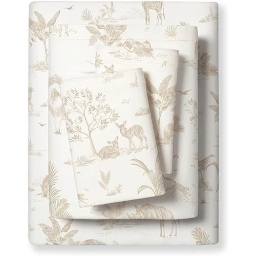 MakeMake Organics Organic Twin Sheet Set GOTS Certified Organic Cotton Sheets Kids Bed Fitted Sheet Flat Sheet Pillowcases Set - Ultra Soft Non Toxic Breathable Animal (Twin, Safari)