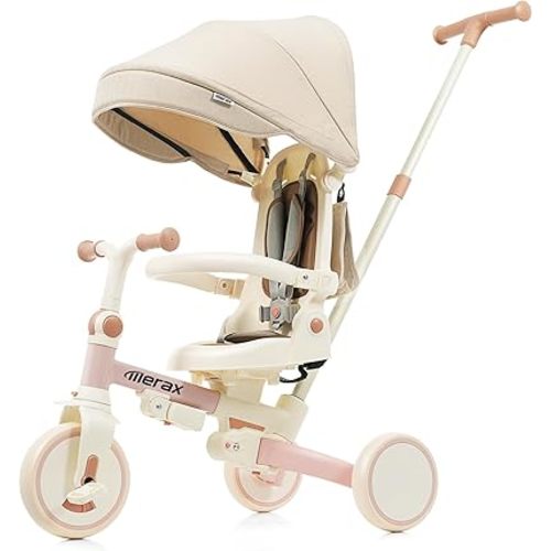 7 in 1 Baby Tricycle Toddler Trike Collapsible Frame Lightweight Kid Rider with Removable Pedal Ages 1Y-6Y