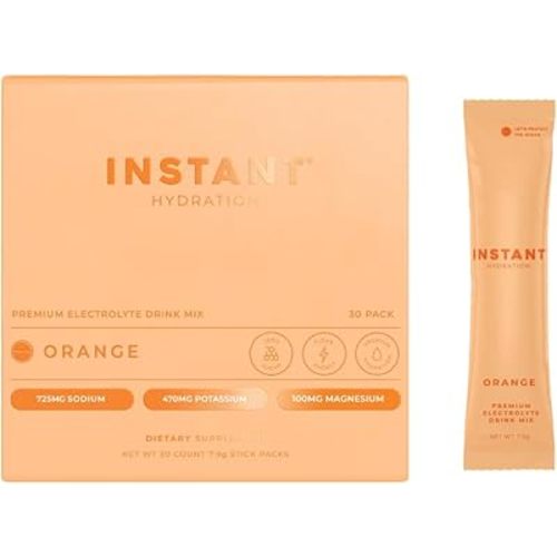 Instant Hydration Electrolytes Powder Packets - Citrus Orange Drink Mix - Zero Sugar - Keto, Vegan, Gluten-Free, Non-GMO - Boost Recovery, Brain Health, Muscle & Tissue Support- 30 Sticks