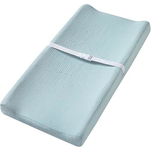 Muslin Changing Pad Cover for Baby Boys Girls, Ultra Soft Breathable Diaper Changing Table Pad Cover, Neutral Fitted Changing Pad Sheets (Light Blue)