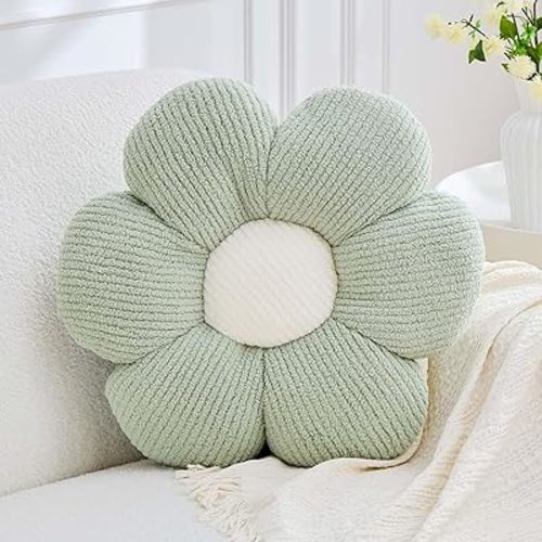 Flower Pillow, Sage Green Flower Decorative Throw Pillows for Bed Couch, Aesthetic Home Decor Cute 14.9" Daisy Floral Shaped Plush Pillow Floor Seat Cushion