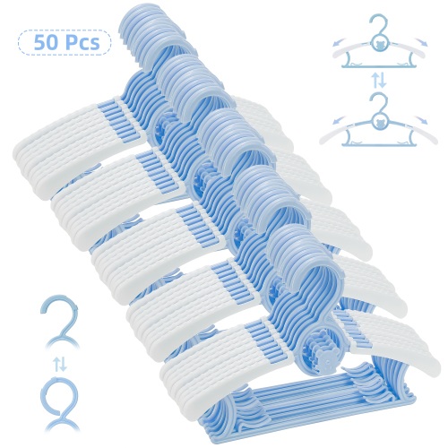 Nbpower Baby Hangers 50 Pack, 11"-14" Extendable Kids Hangers, Non-Slip Baby Hangers for Closet, Plastic Kid Hangers with Windproof Buckle, Baby Clothes Hangers for Pants Shirts Outfit Onesie, Blue