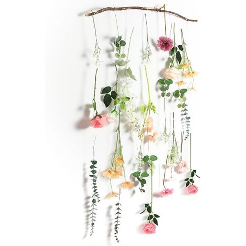 Hoteam 26 Pcs DIY Artificial Wildflower Garland Hanging Flowers Set Rose Eucalyptus Daisy Poppy Delphiniums Gerbera Baby's Breath Wedding Hanging Flower Garland (White,Champagne,Pink)