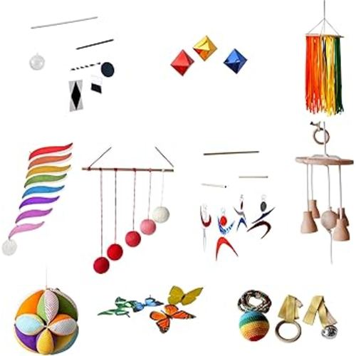 Montessori Mobile Set – 10 Visual & Sensory Mobiles in One Box (Gobbi, Octahedron, Rainbow, Bell & Ring)