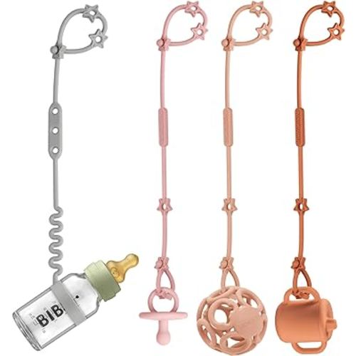Toy Safety Straps, Silicone Sippy Cup Leash for Baby, Adjustable Stretchable Sippy Cup Straps, Sippy Bottles or Pacifier to Stroller, Highchair, Car Seat, Hanging Basket (B-Multi 4Pack)