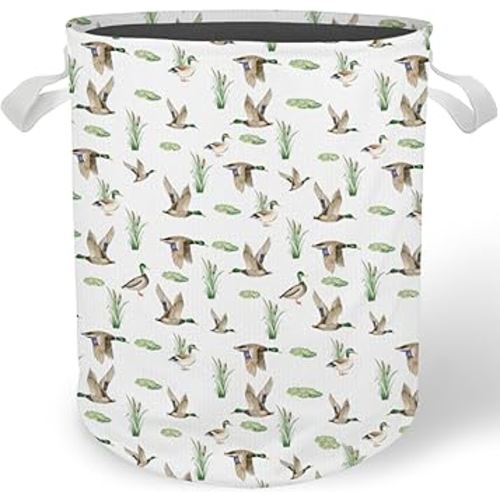 Mallard Duck Nursery Laundry Basket, Farmhouse Waterfowl Mallard Ducks Laundry Basket Hamper Waterproof Collapsible Clothes Toys Storage Bin for Bedroom Bathroom Kids Room, Toybox for Boys