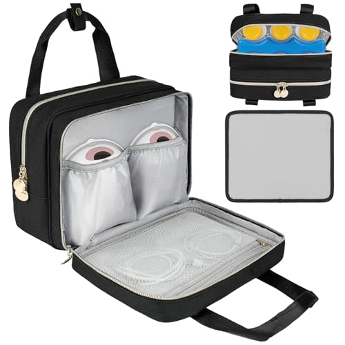 Wearable Breast Pump Bag with Cooler Compartment Compatible with Momcozy M5/S12 Pro, Elvie & Medela Pump in Style, Carrying Case with a Waterproof Mat for Breast Pump and Accessories, Black(Bag Only)