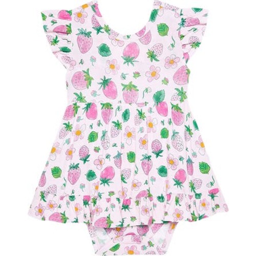 Kyra Strawberry Print Cutout Skirted Bodysuit, 0-3M