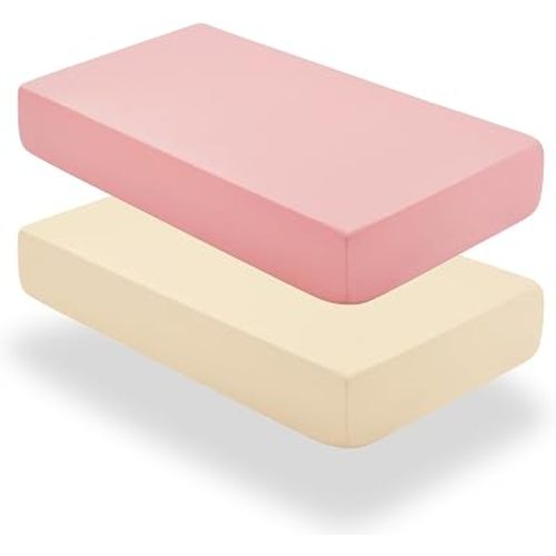 SiinvdaBZX 2 Pcs Baby Fitted Crib Sheets for Boys Girls, Soft Viscose Derived from Bamboo Crib Sheet Crib Mattress Sheets for Standard Crib and Toddler Mattress (Beige & Pink, 52"x28")